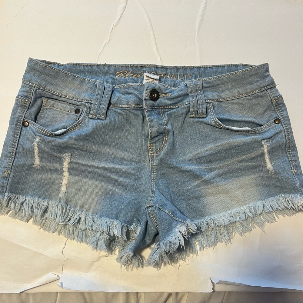 Blue Asphalt Light Wash Denim Distressed Shorts